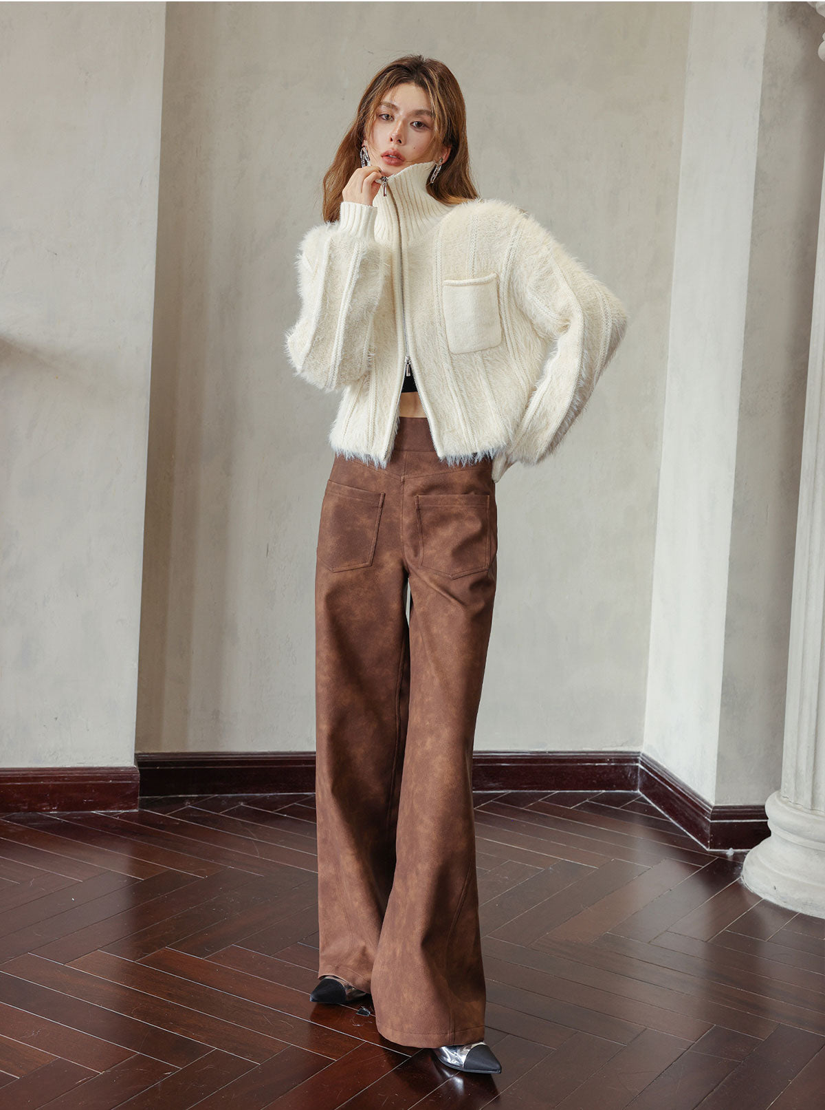 Brown Faux Leather Straight-Leg Pants - CHINASQUAD