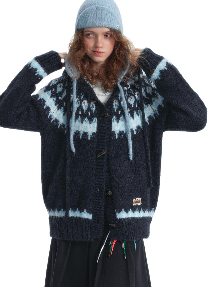 Fair Isle Hooded Knit Cardigan