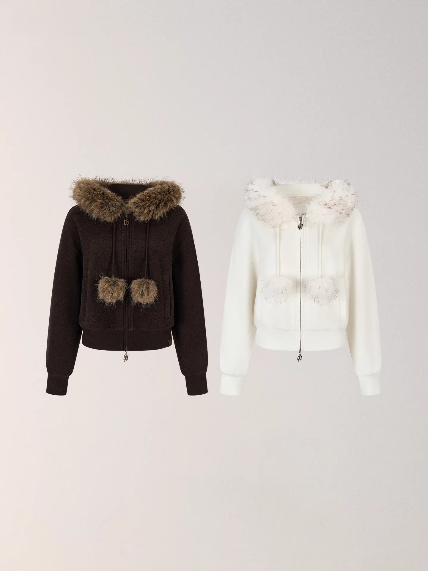 Faux Fur Collar Wool-Blend Fleece Jacket