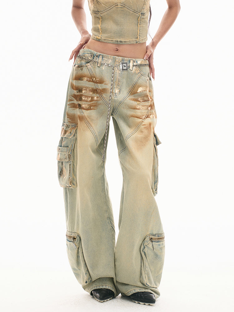 3D Shaped Low Waist Loose Jeans