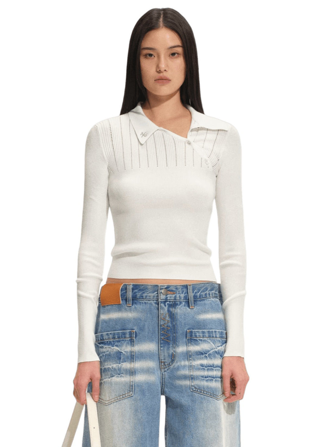Classic Asymmetric-Collar Knit Crewneck