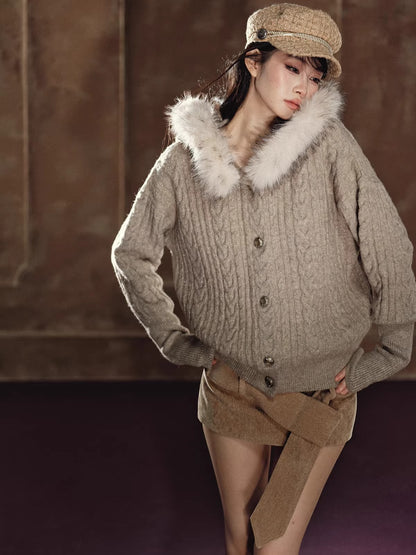 Shimmer Cable-Knit Hooded Cardigan