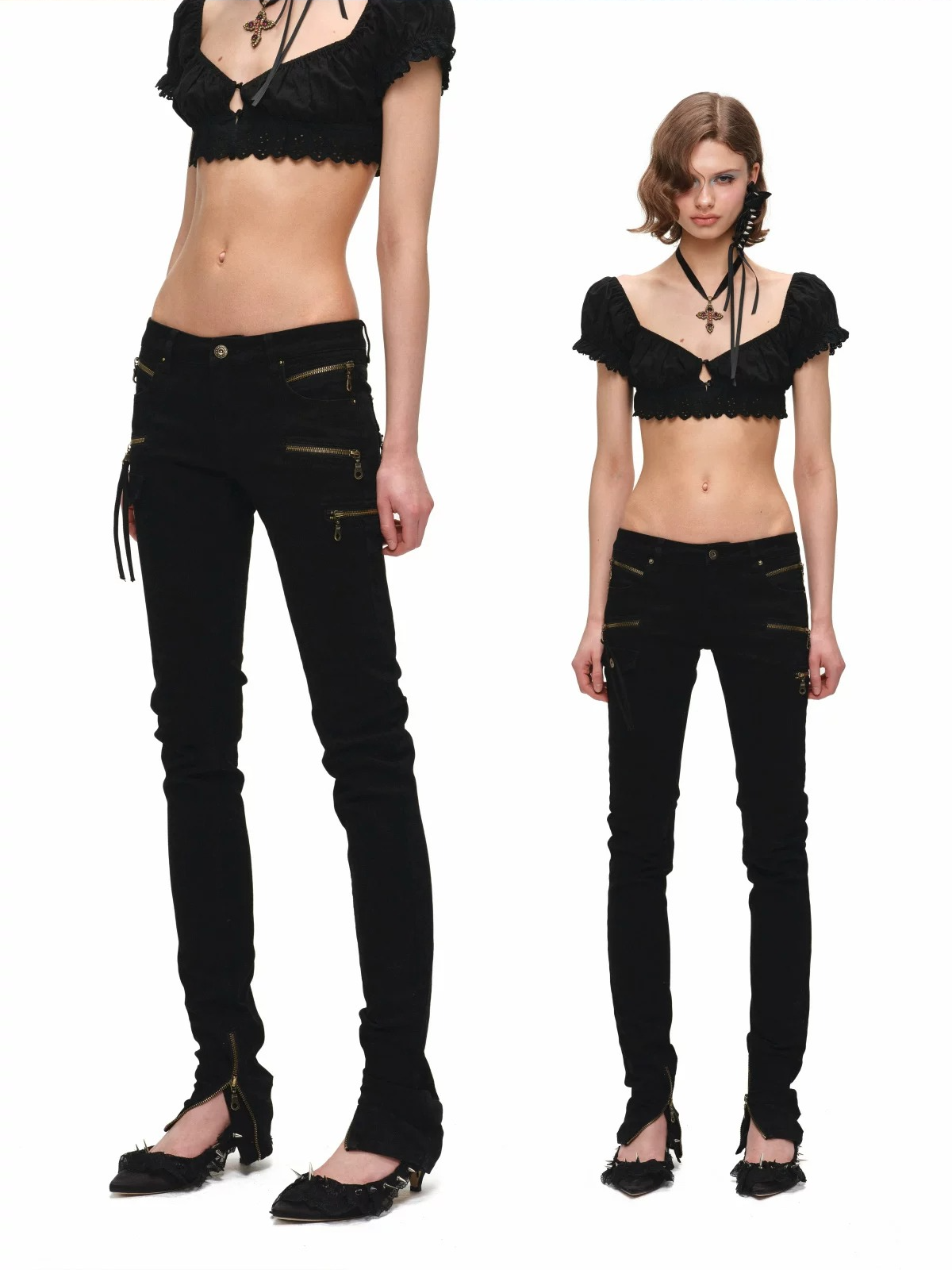 Vintage Washed Zip-Detail Skinny Jeans 1Jinn Studio