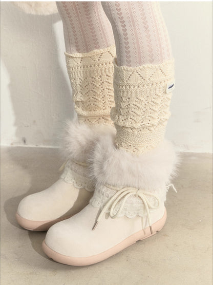 Wool-Blend Crochet Layered Knit Mid-Calf Socks