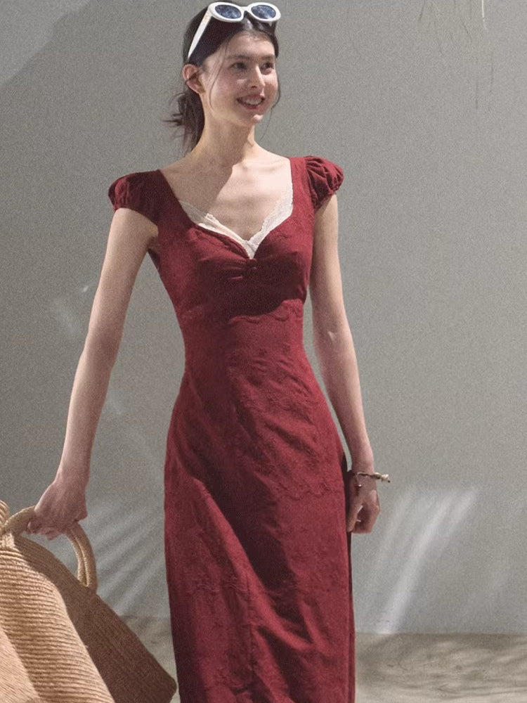 Cotton Bohemian Sash-Red Resort Tea Dress