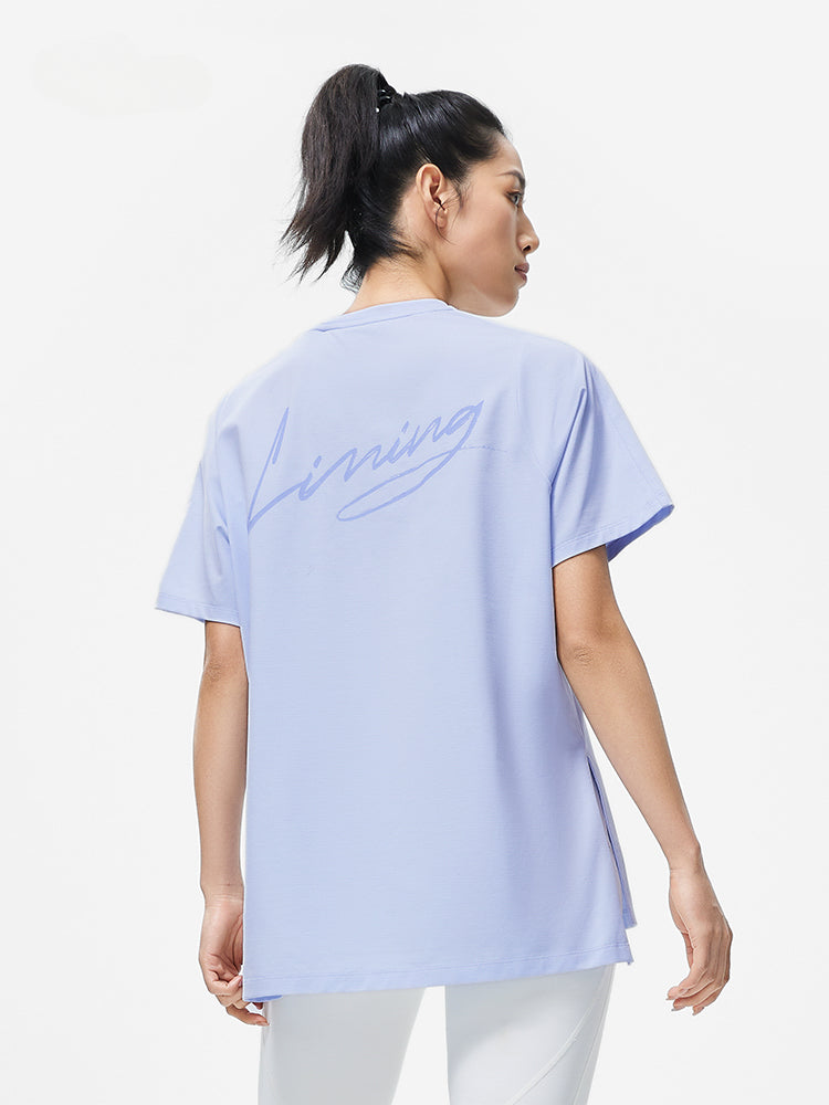 White &amp; Blue Loose-Fit Short Sleeve Yoga Shirt