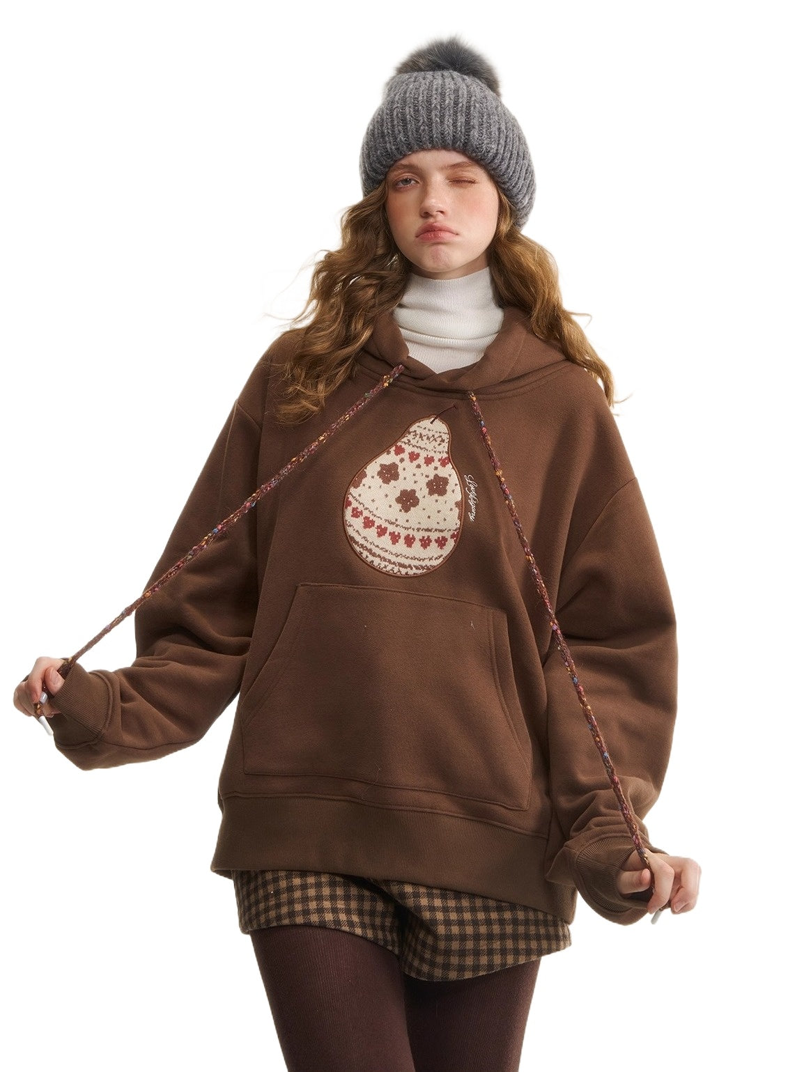 Brushed Fair Isle Knit Hooded Sweatshirt