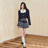 Square Neck Spliced Jacket & Short Skirt Set - CHINASQUAD