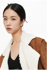 Lamb Wool Collar Faux Suede Jacket - CHINASQUAD