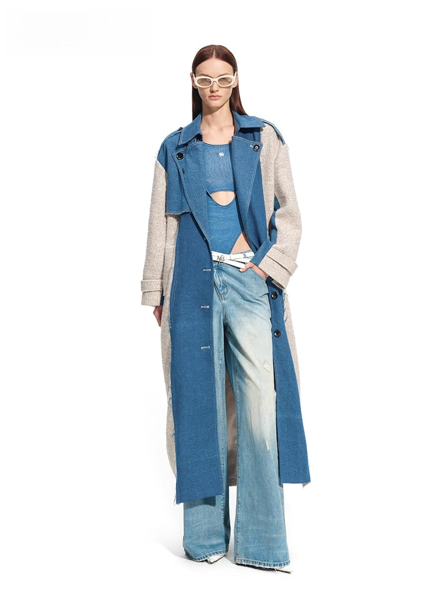&quot;Caracal Series&quot; Washed Crinkle Denim Mesh Bodysuit