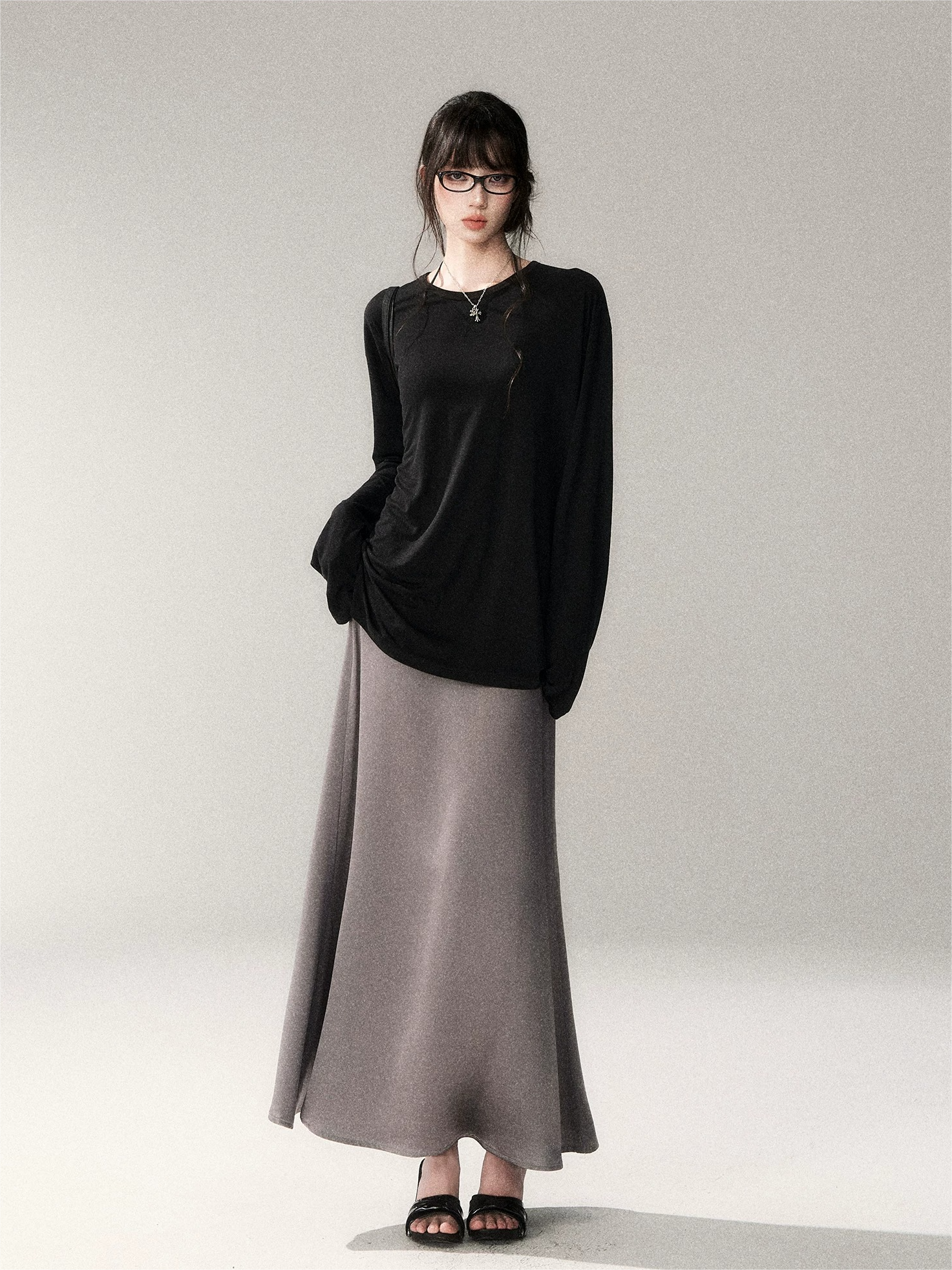 French Satin Acetate A-Line Midi Skirt