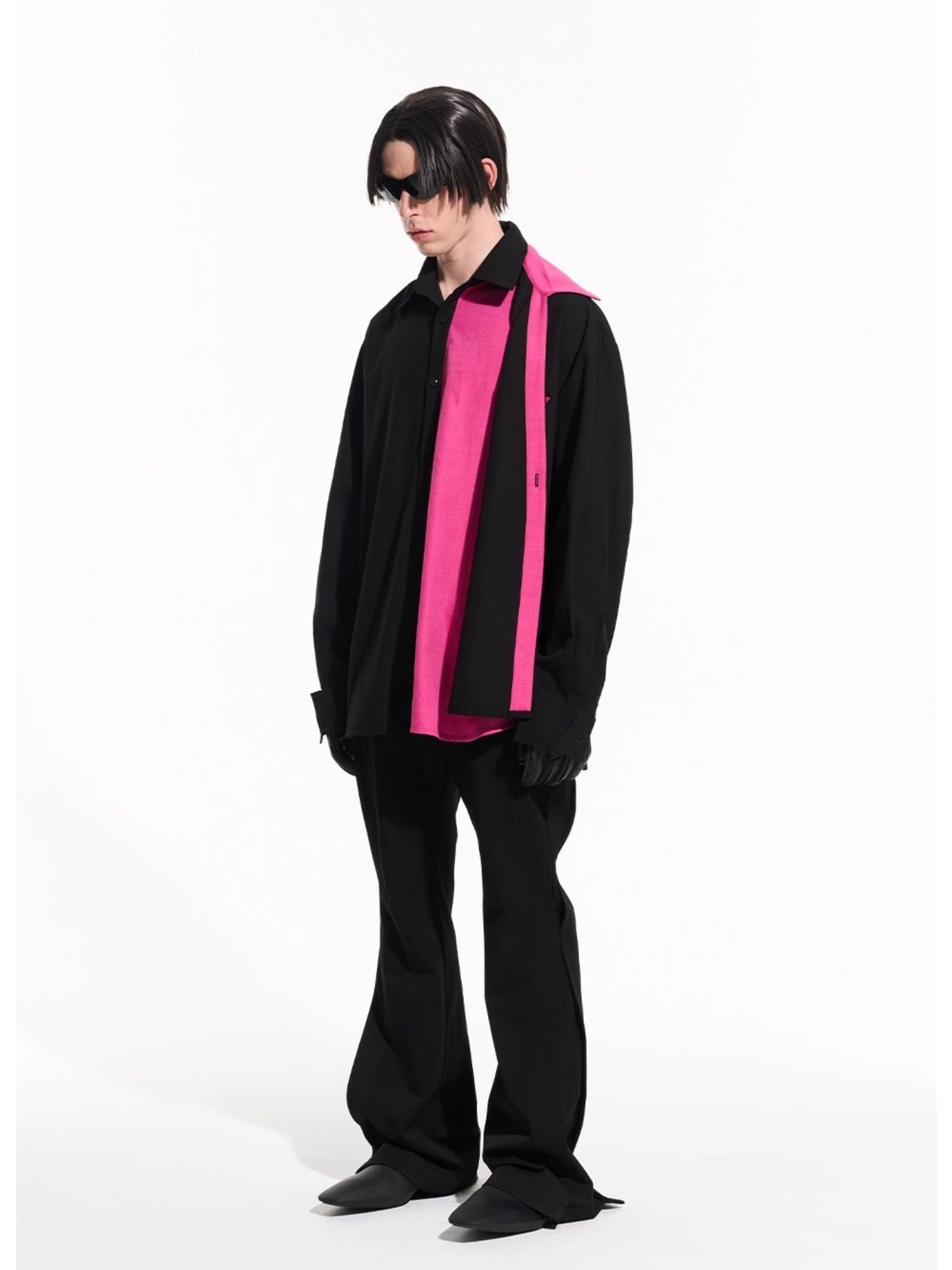 Layered Contrast Multi-Collar Asymmetric Shirt