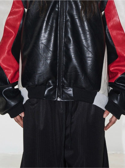 Color-Block Embroidered Moto Padded Jacket