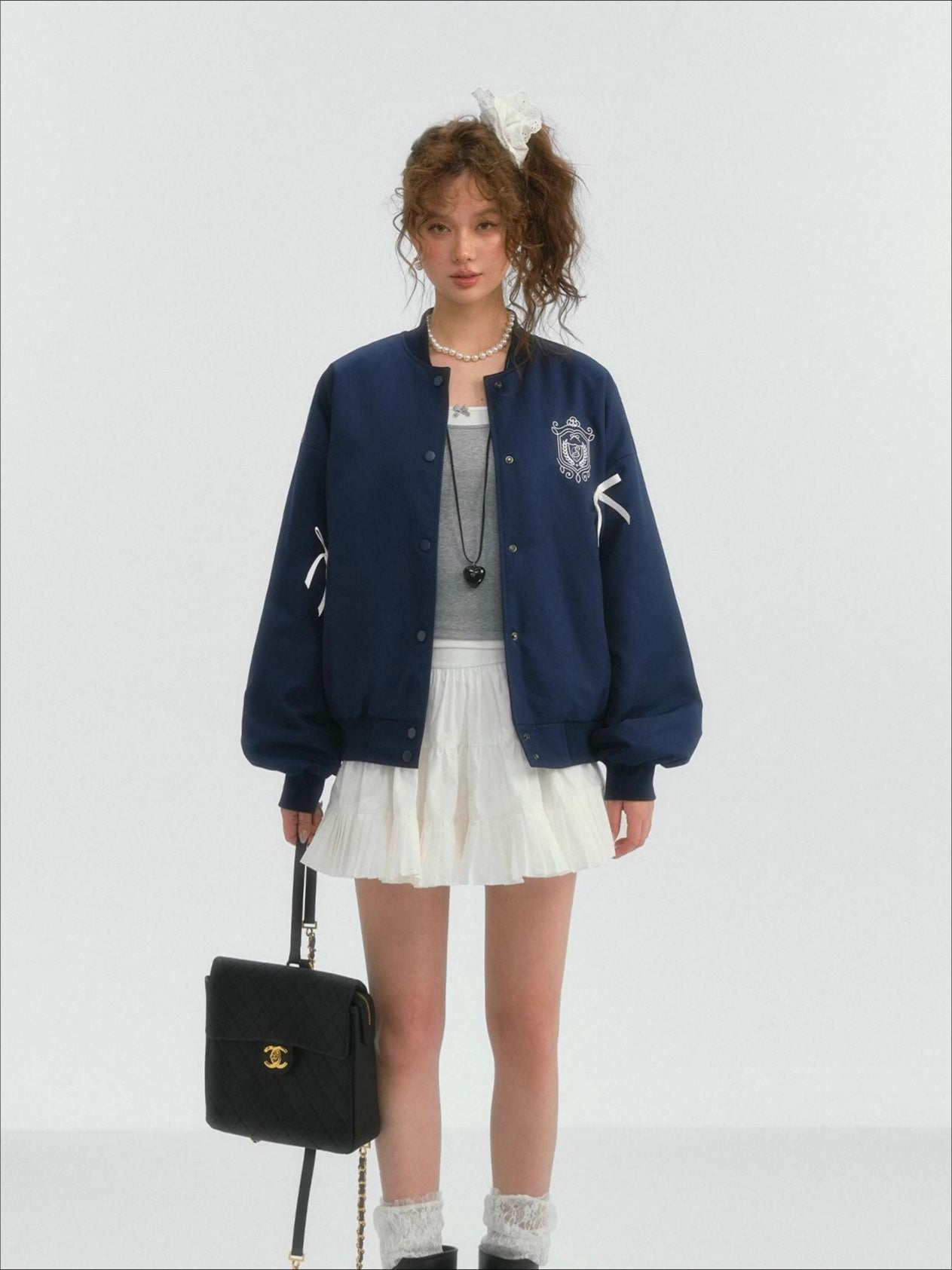 Bow Knot Badge Baseball Jacket