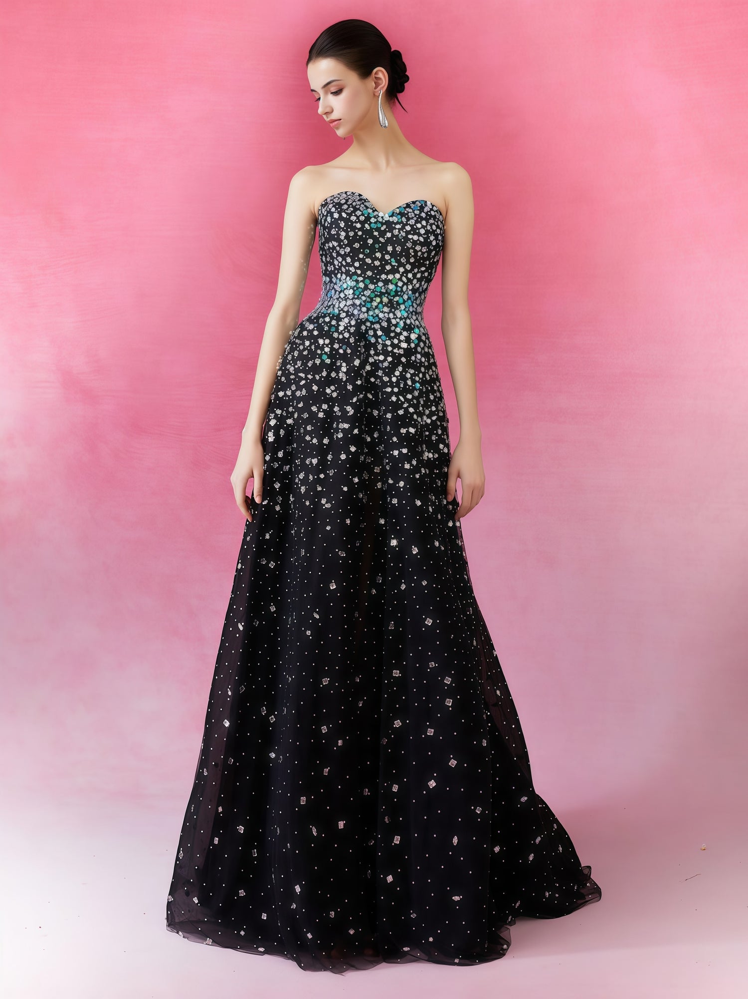Starlight Gradient Sequin Cape Gown