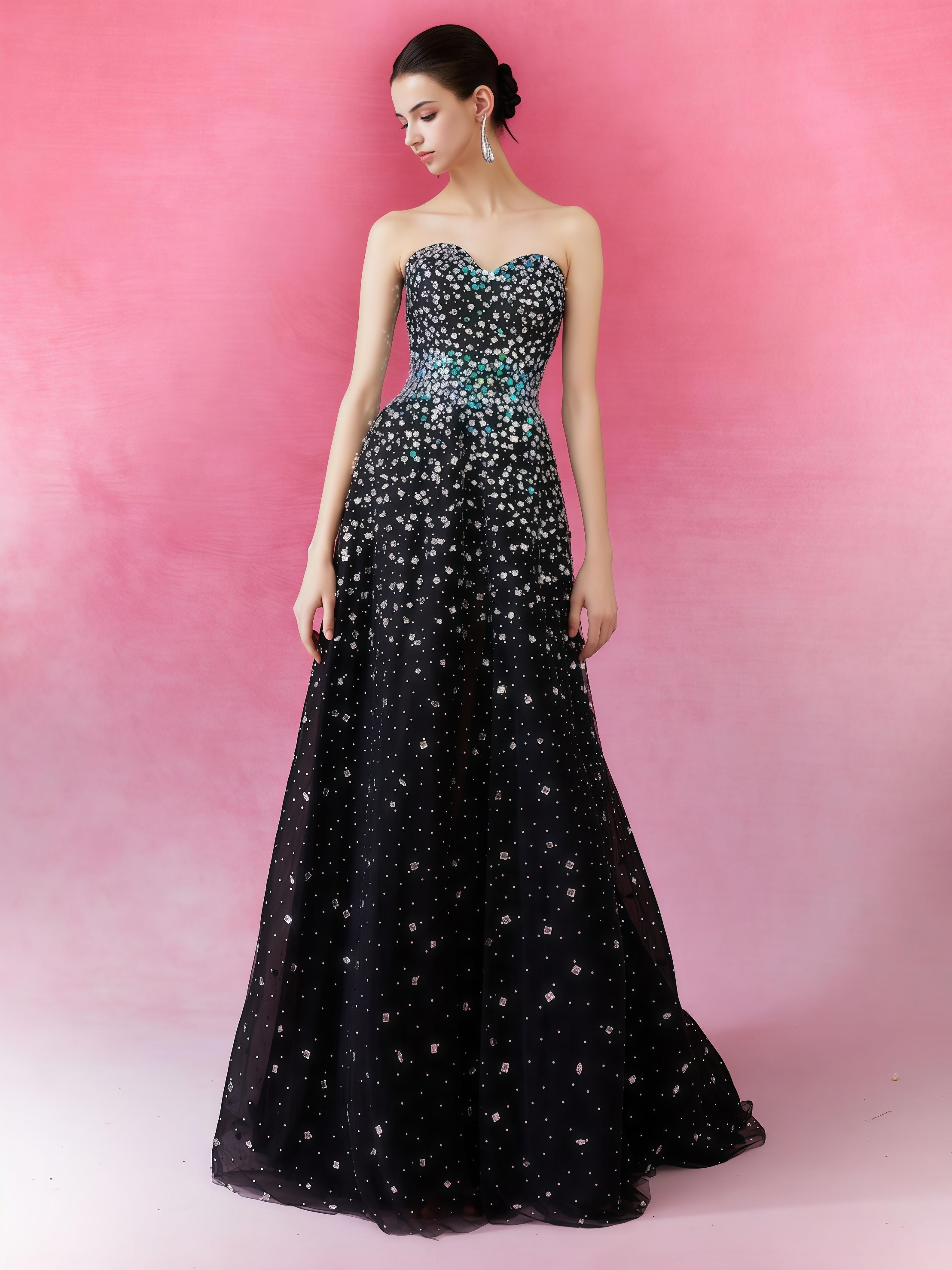 Starlight Gradient Sequin Cape Gown