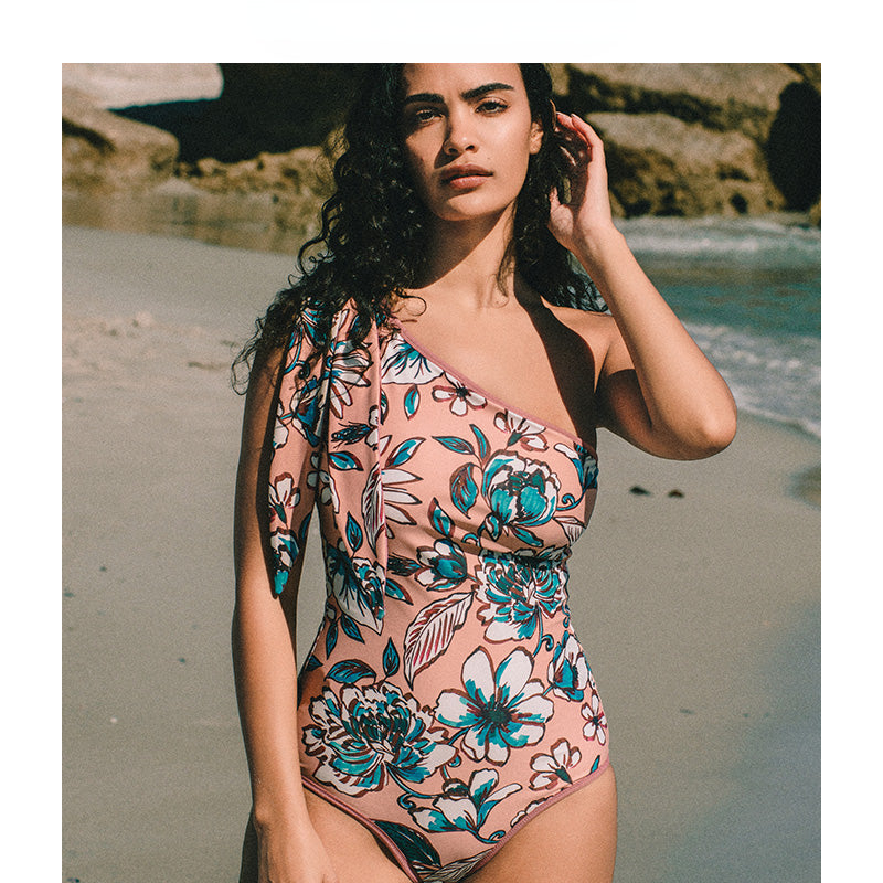 Double-Sided Printed One-Shoulder One-Piece Swimsuit