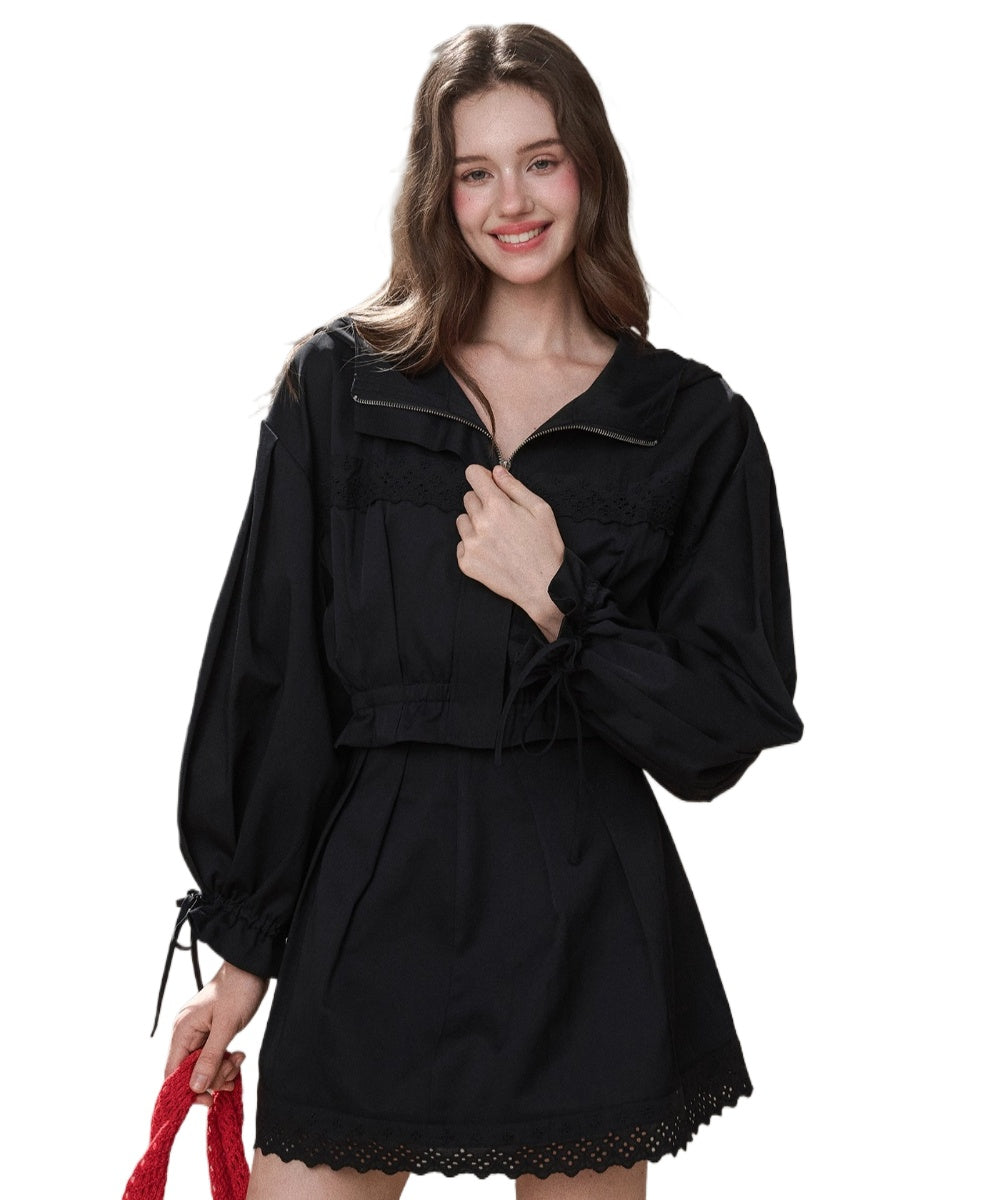 “Reading Time” Cotton Trench &amp; Skirt Set