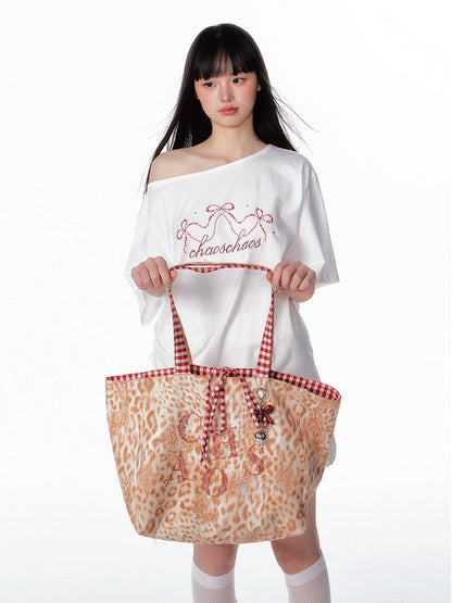 Asymmetric Bow &amp; Pearl Off-Shoulder T-Shirt