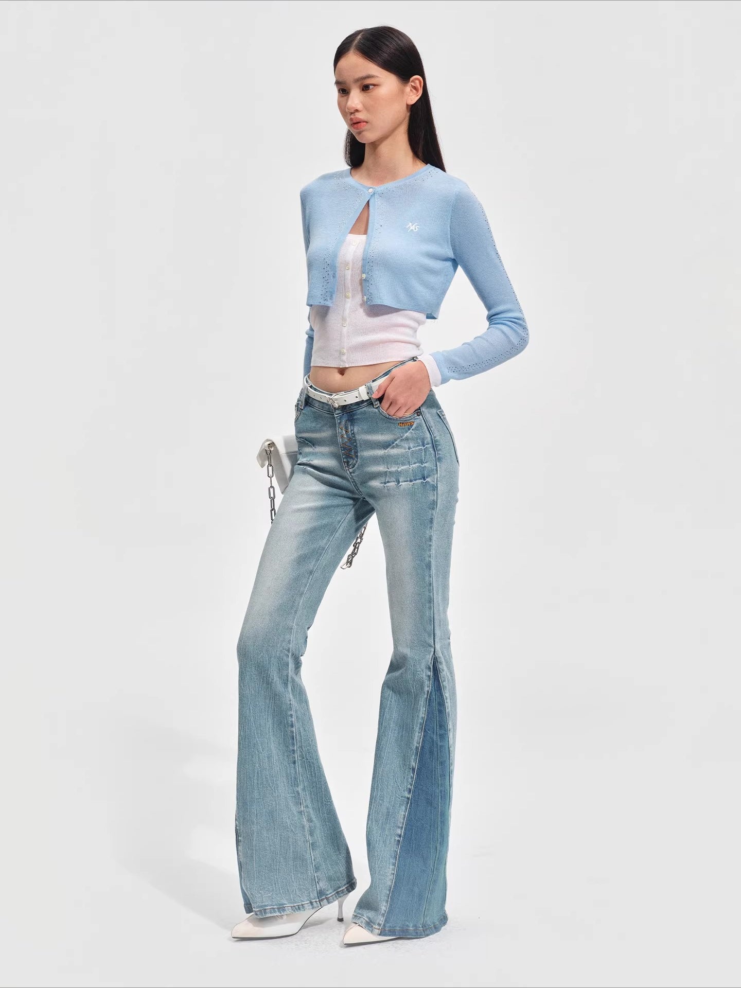 Vintage-Washed Skinny Micro-Flare Denim Jeans
