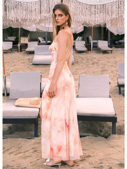 Alina Halter Neck Backless Floral Print Dress - CHINASQUAD