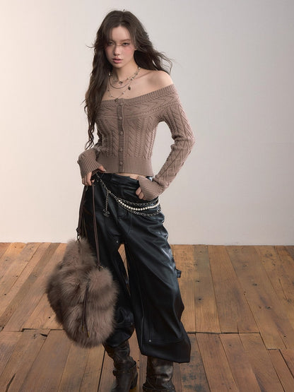 Gleam Rivet Strap PU Leather Pants