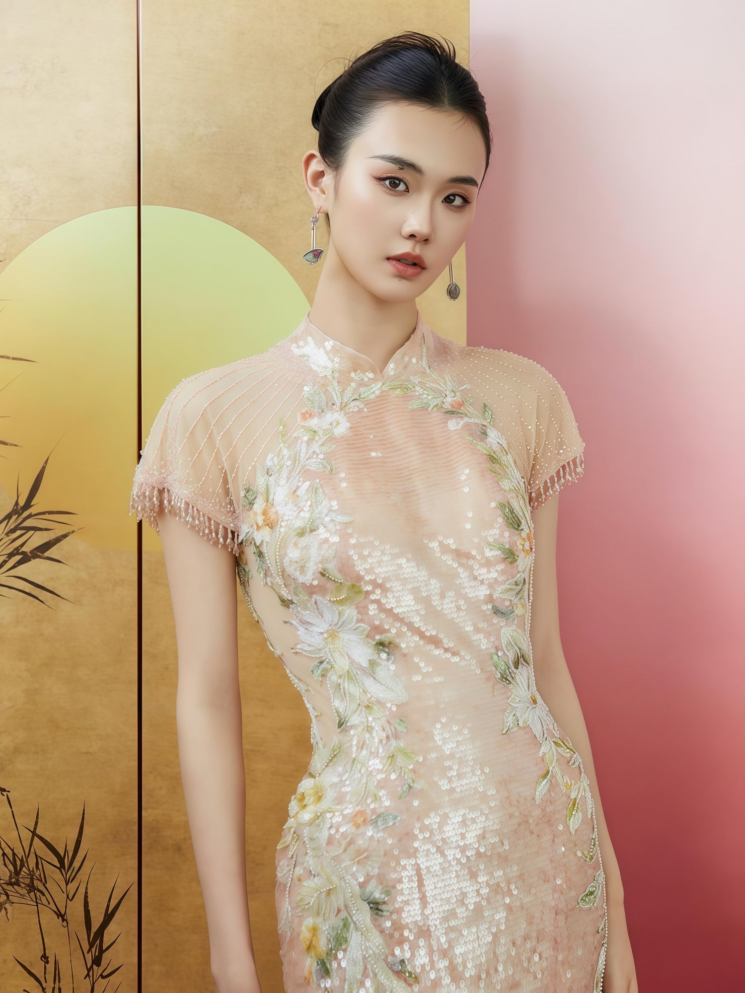 Blossom Whisper Sequin Embroidered Mermaid Evening Gown