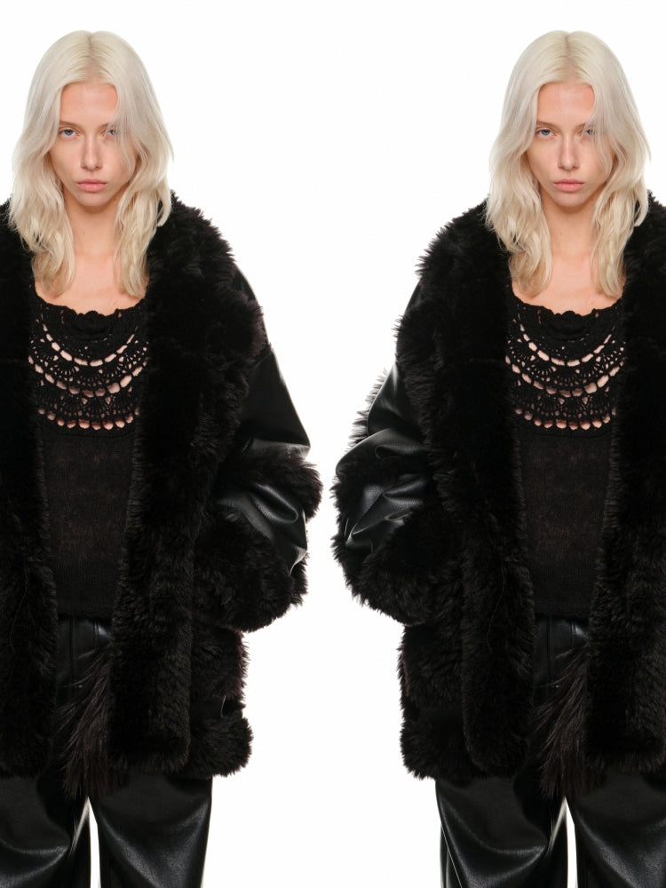 Black &amp; White Reversible Shearling Coat