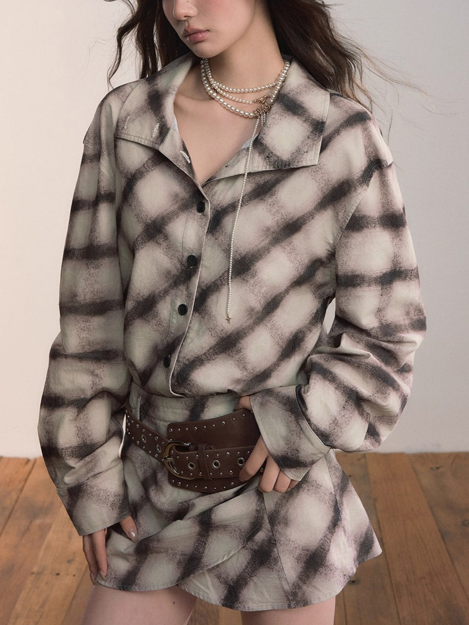 Plaid Irregular Hem Cotton Shirt Dress