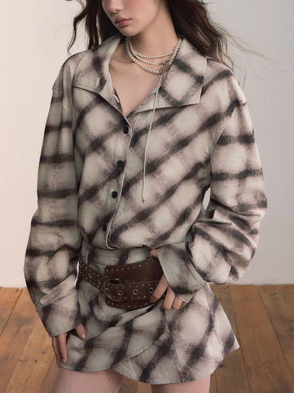Plaid Irregular Hem Cotton Shirt Dress