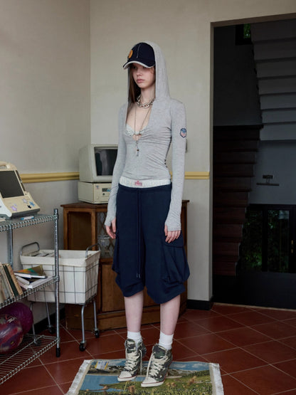 Hooded Zip-up Long-sleeve T-shirt