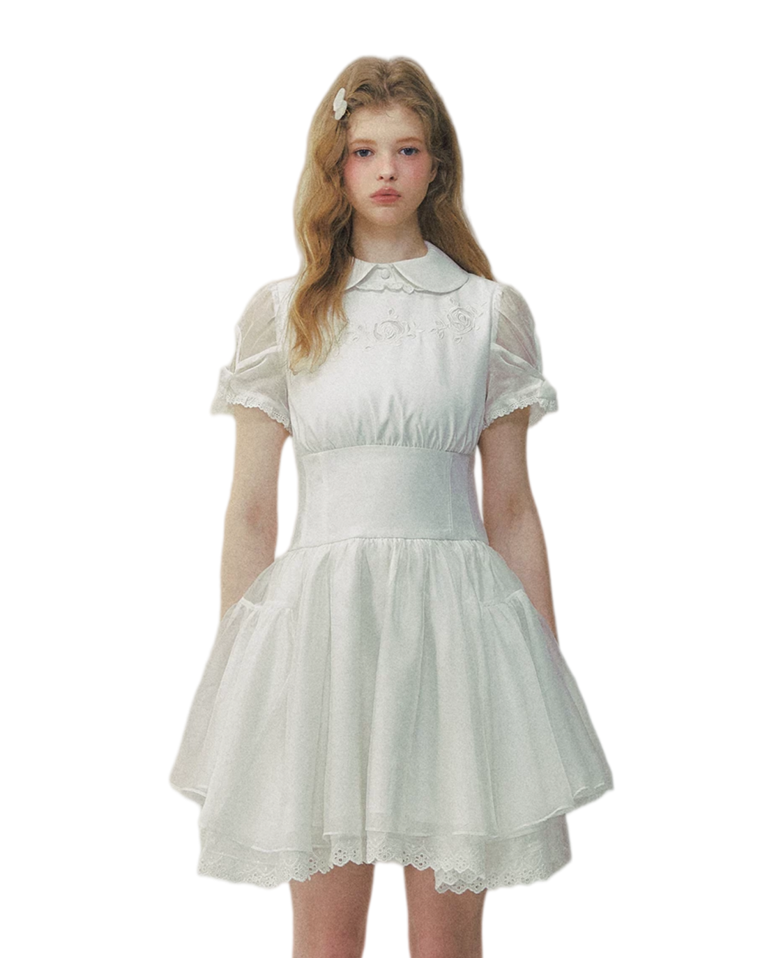 White Rose Embroidered Princess Dress