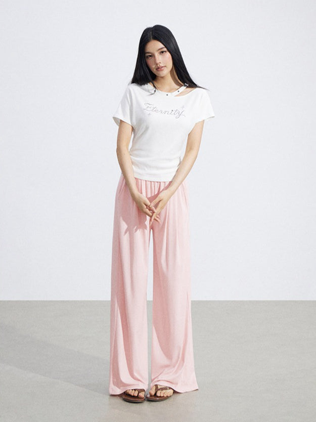 Rhinestone Off-Shoulder Slim-Fit T-Shirt