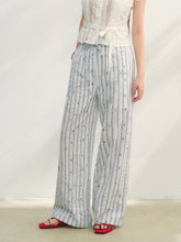 Striped Print Patchwork Embroidery Lace Straight Pants - CHINASQUAD