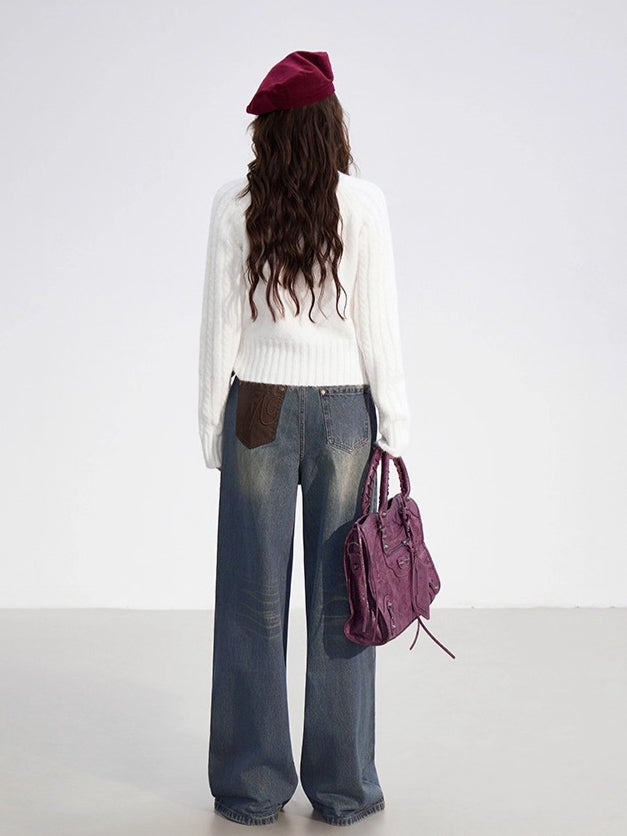 Contrast Cable Knit Wool Crewneck