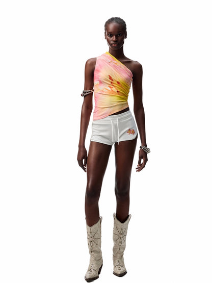 Flower Embroidered Rhinestone Sports Shorts