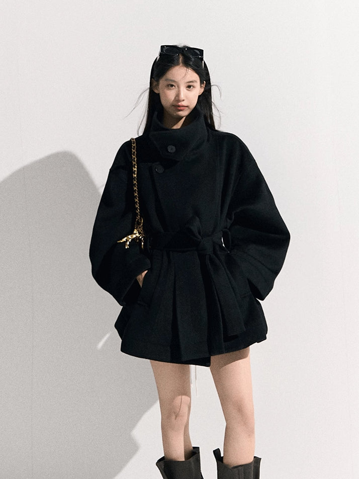 Stand-Collar Pure Wool Tailored Coat