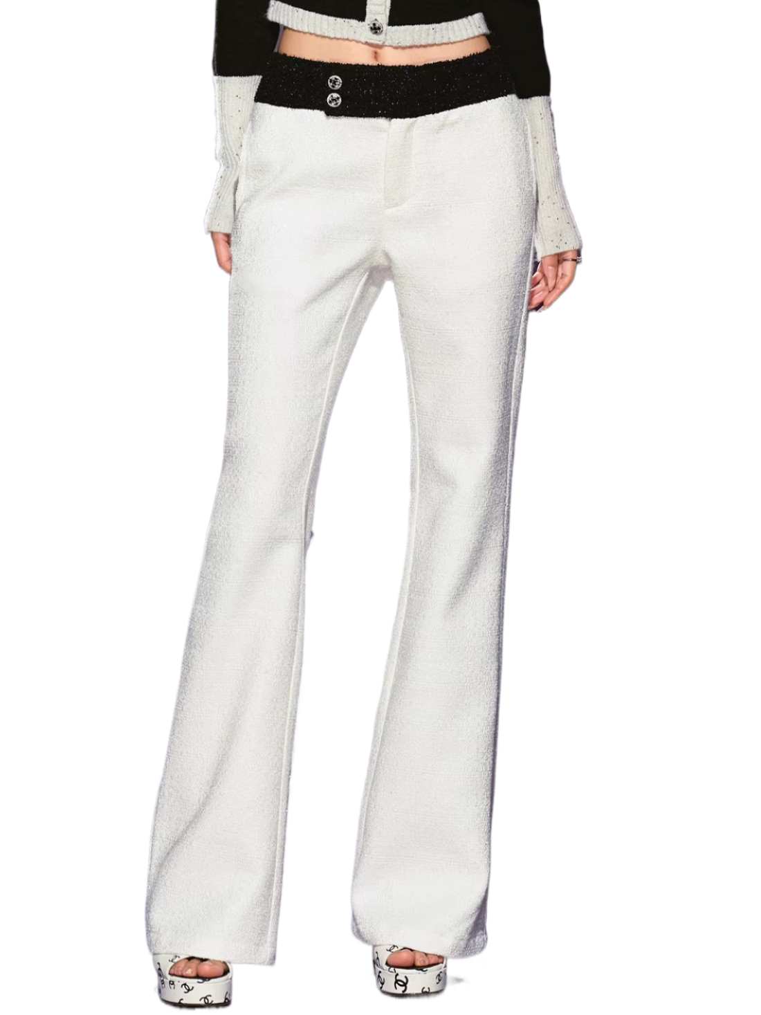 Wide-Waist Subtle Flared Tailored Trousers
