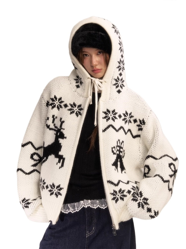 Vintage Fair Isle Deer Knit Hoodie