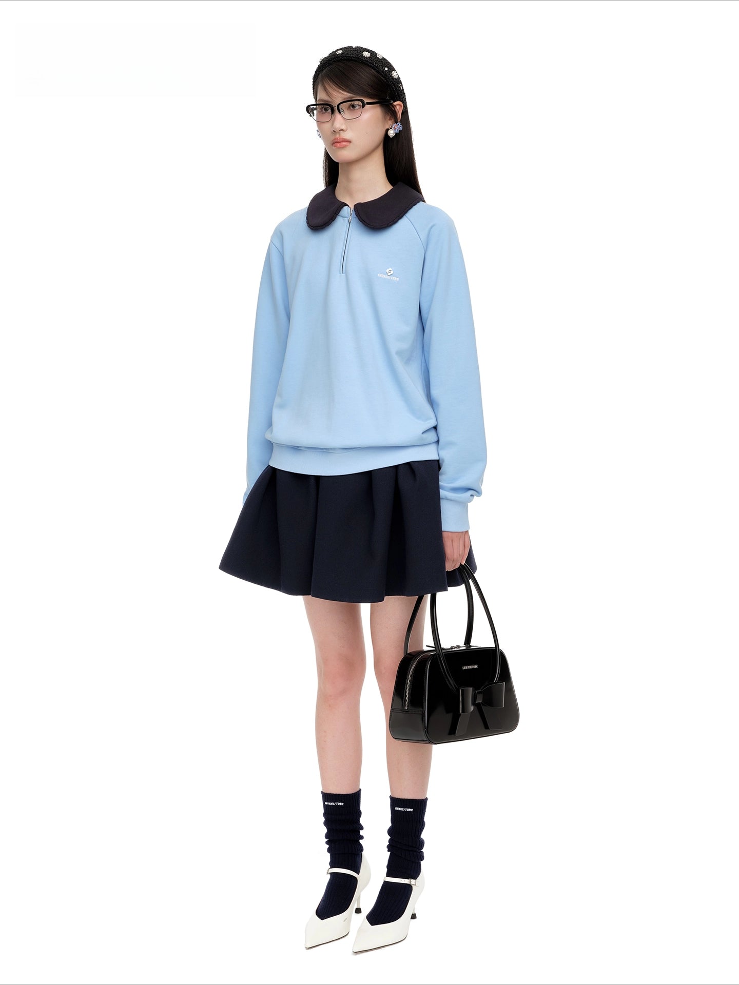 Detachable Collar Cotton-Blend Oversized Sweatshirt