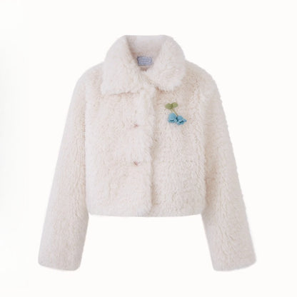 Cranberry Snow Plush Faux Fur Short Jacket