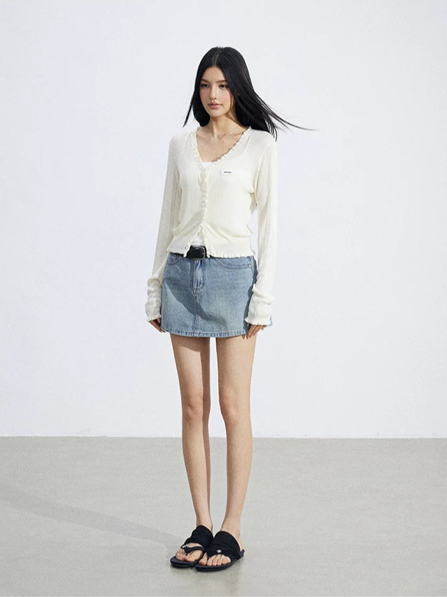 Sheer Lace-Trim Breathable Knit Sun Protection Cardigan