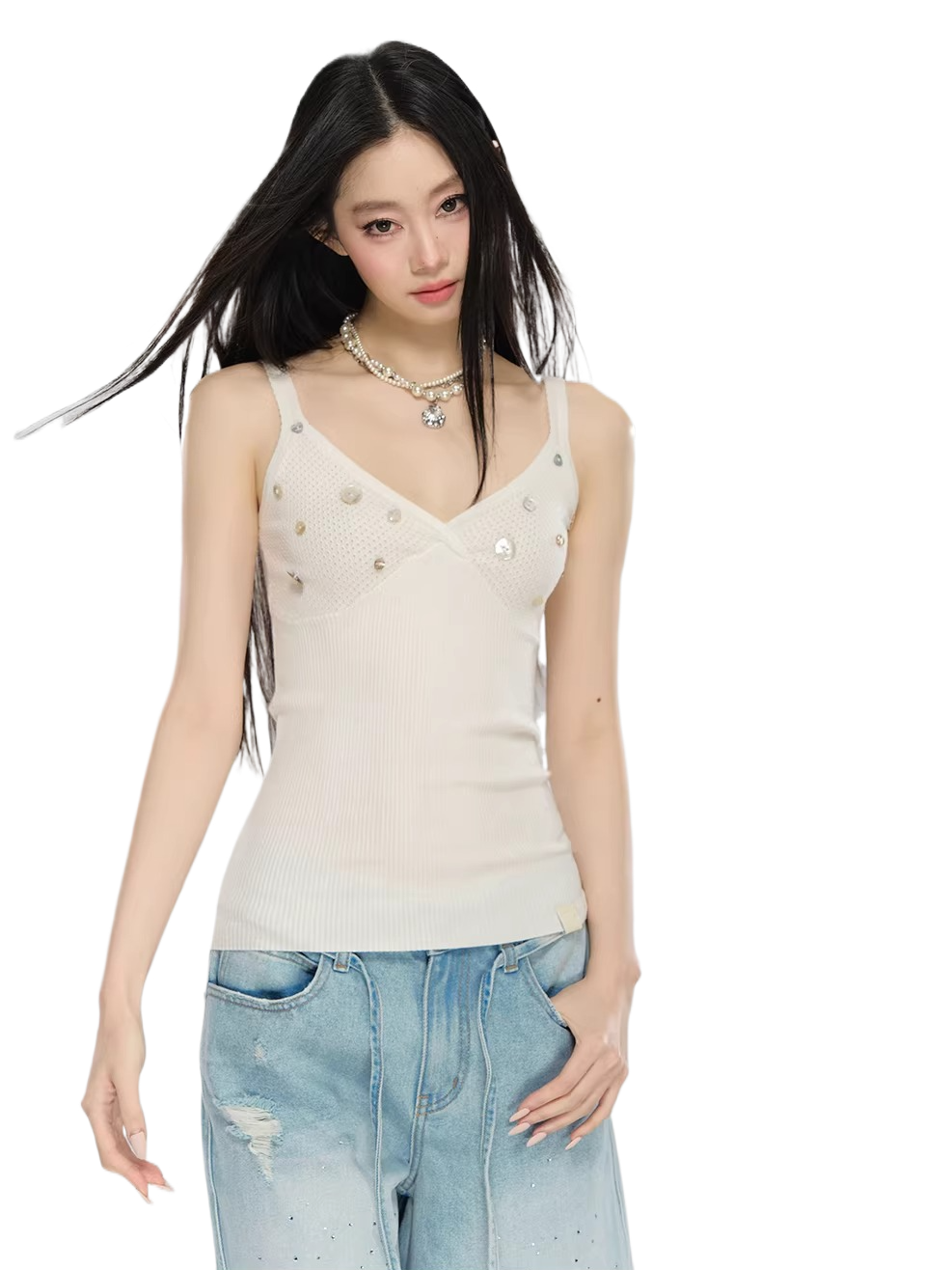Cross-Front V-Neck Knit Camisole