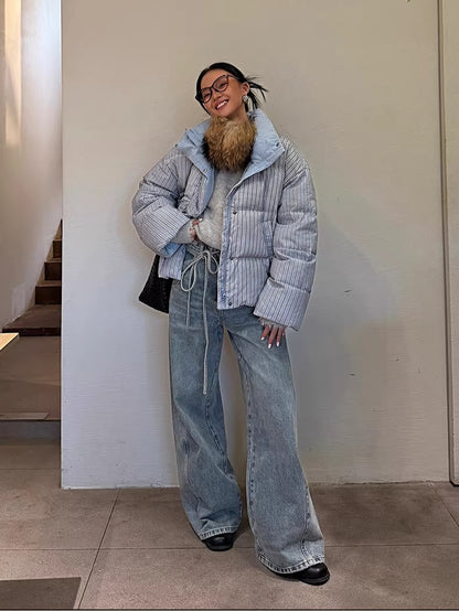 Asymmetric Tie-Detail Loop-Tab Denim Jeans