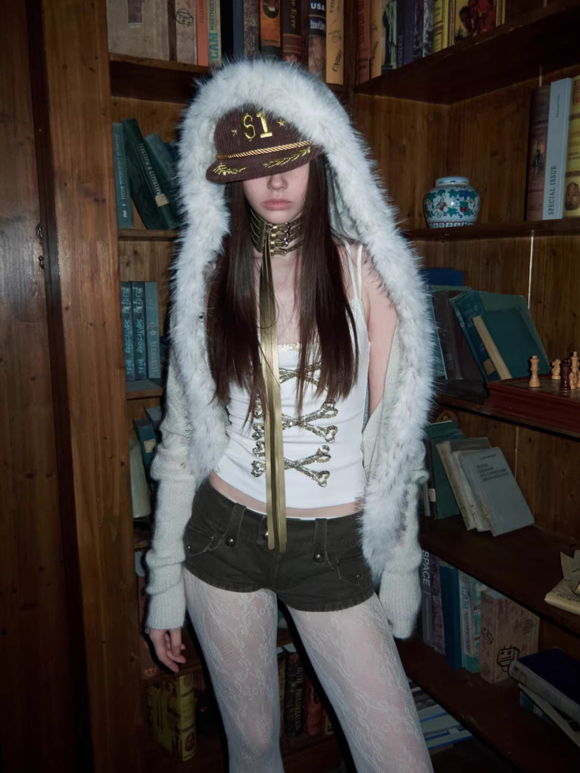 Vintage Mohair-Blend Fur-Trim Knit Cardigan