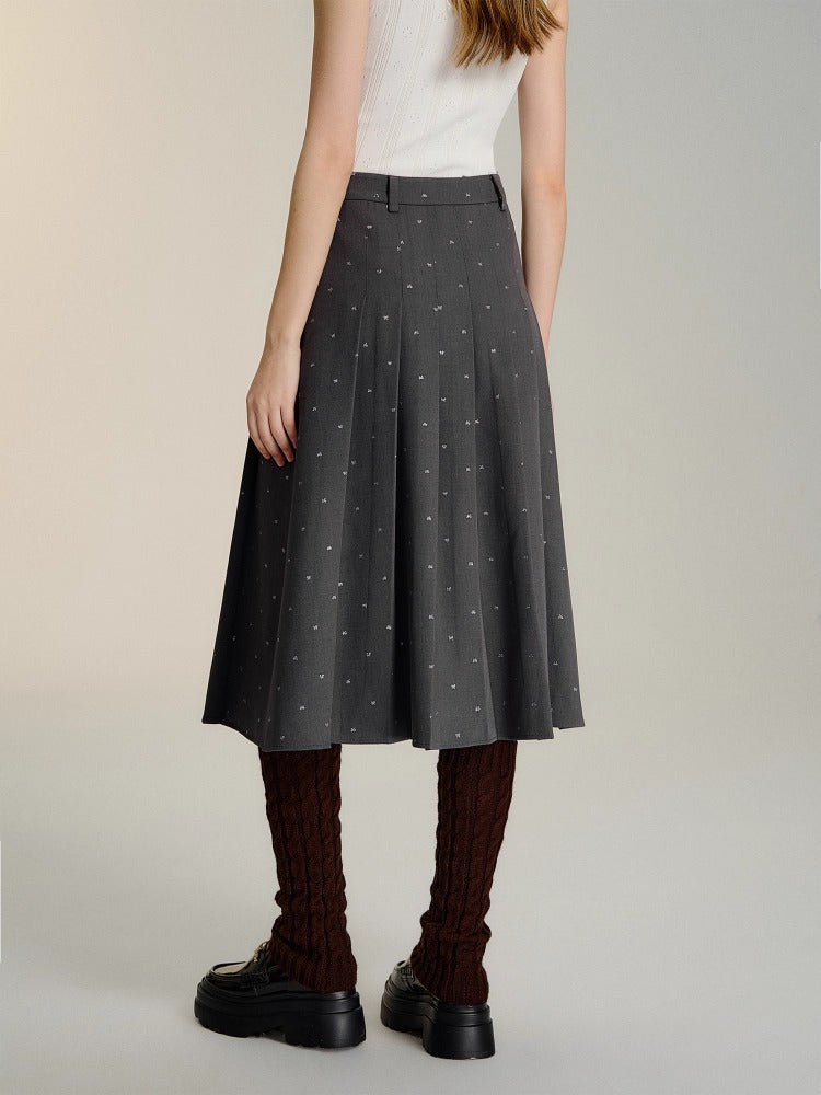 Gray Butterfly Bow Sequin Pleated Skirt