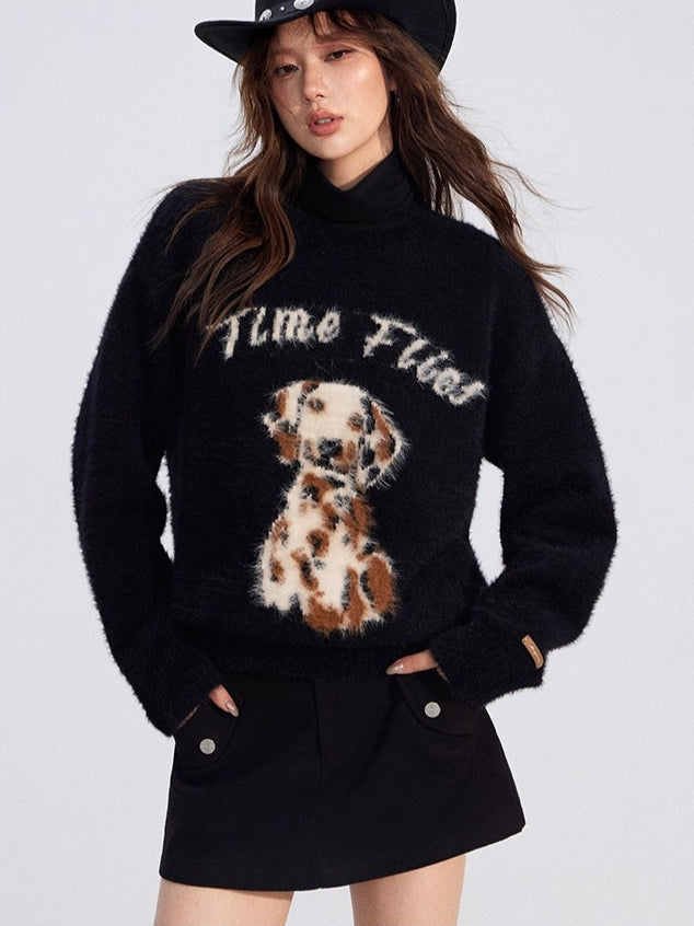 Cartoon Puppy Plush Knit Sweater