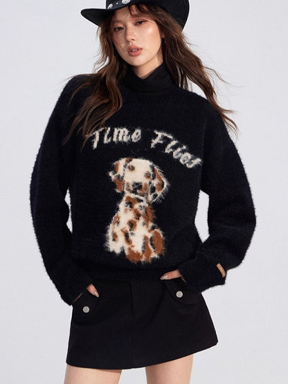 Cartoon Puppy Plush Knit Sweater