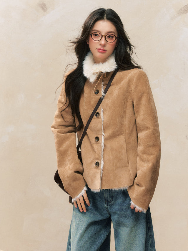 Khaki Shearling Fur-Lined Jacket