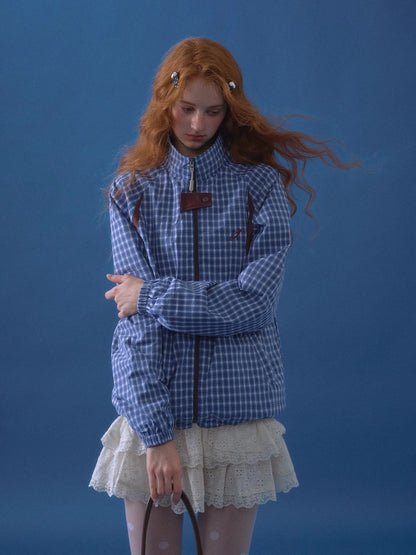 Retro Plaid Colorblock Windbreaker Jacket